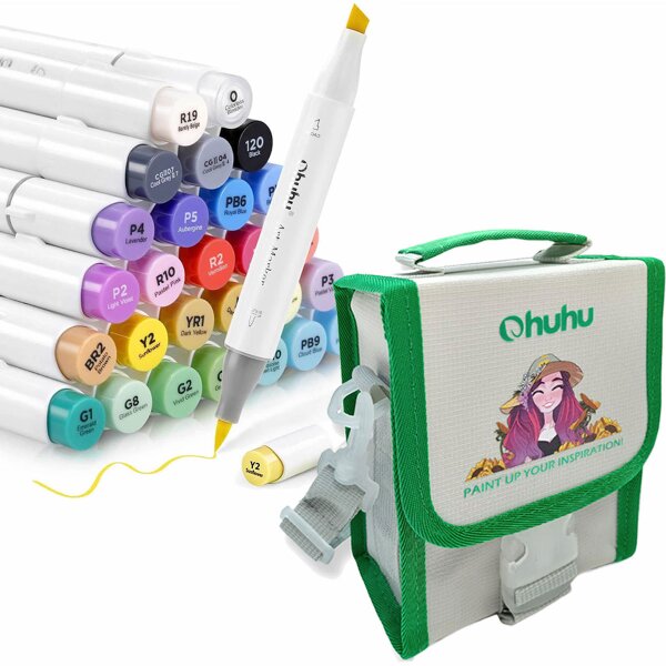 Ohuhu 48 Pieces Colorful Art Markers Twin Tip Brush & Chisel Set for Kids  Artist